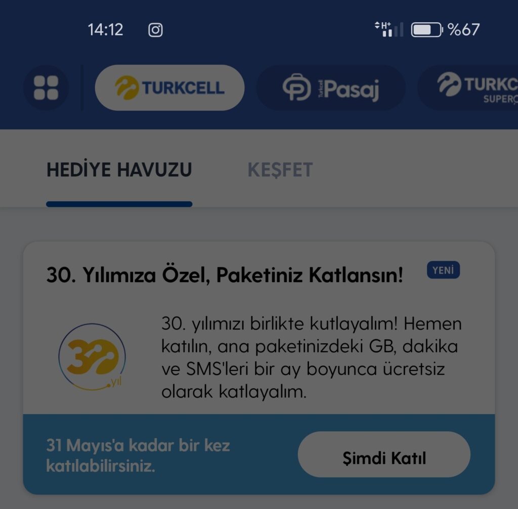 uygulama üzerinden turkcell ikiye katlama