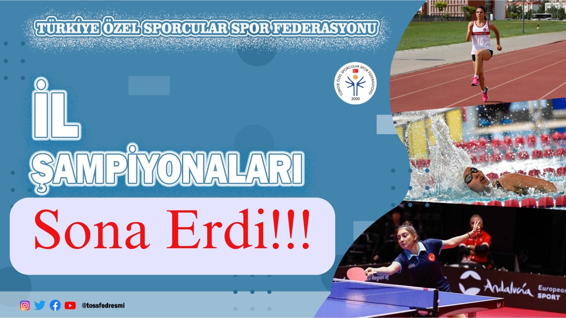 Türkiye Özel Sporcular Spor Federasyonumuzun 2024 Yılı Faaliyet Programında yer alan Atletizm, Masa Tenisi, Yüzme, Basketbol ve Futbol İl Şampiyonaları sona erdi.