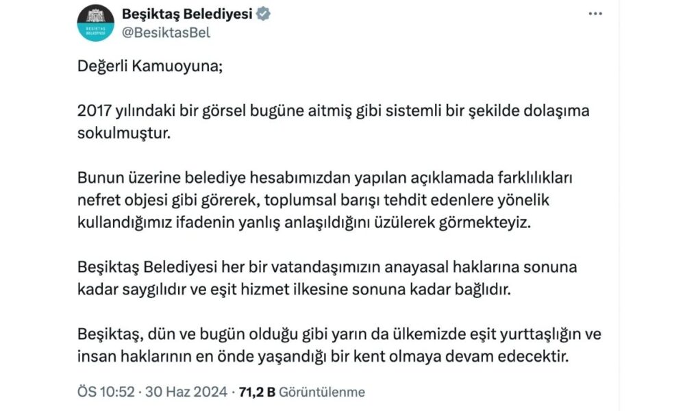 beşiktaş belediyesi açıklama