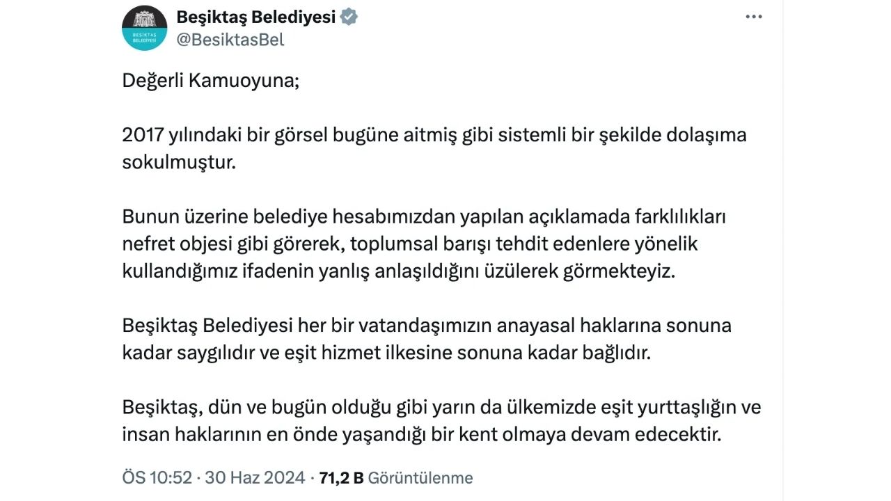 beşiktaş belediyesi açıklama